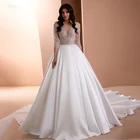 Роскошное блестящее свадебное платье-трапеция Vestido De Noiva с глубоким V-образным вырезом и рукавом 34, прозрачное атласное платье с открытой спиной на заказ
