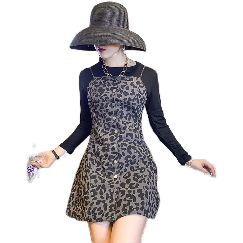 

Fashion women's suit 2020 autumn new sexy waist long-sleeved knitted temperament base was thin denim two-piece suit