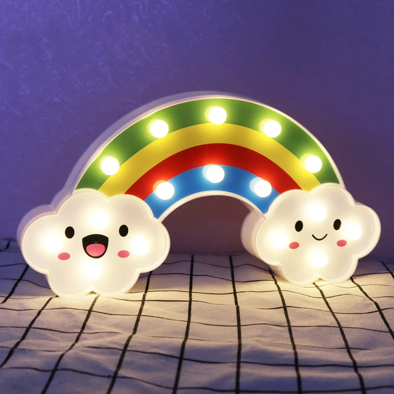 Cute Rainbow Lamp LED Night Light Battery Power Kids Bedroom Lighting Home Party Decor Children Baby Xmas Gift | Лампы и освещение