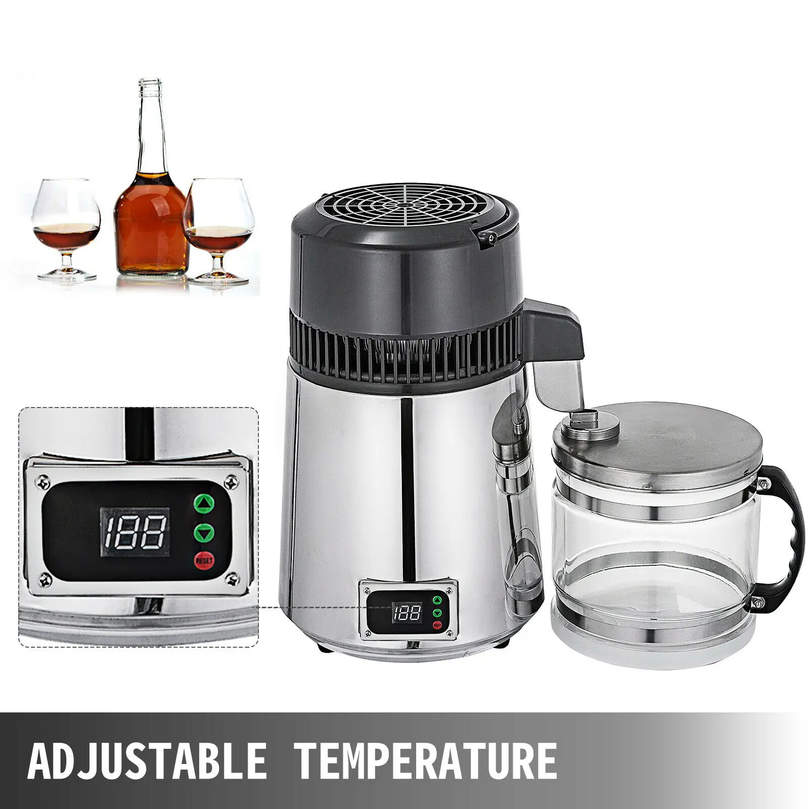4L 750W Water Distiller Temperature Controlled Stainless Steel With Food-Grade Outlet Glass Container | Дом и сад