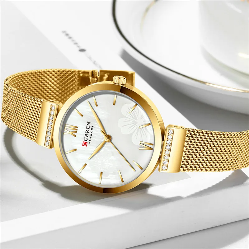 CURREN женские часы водонепроницаемые Лидирующий бренд роскошные золотые наручные