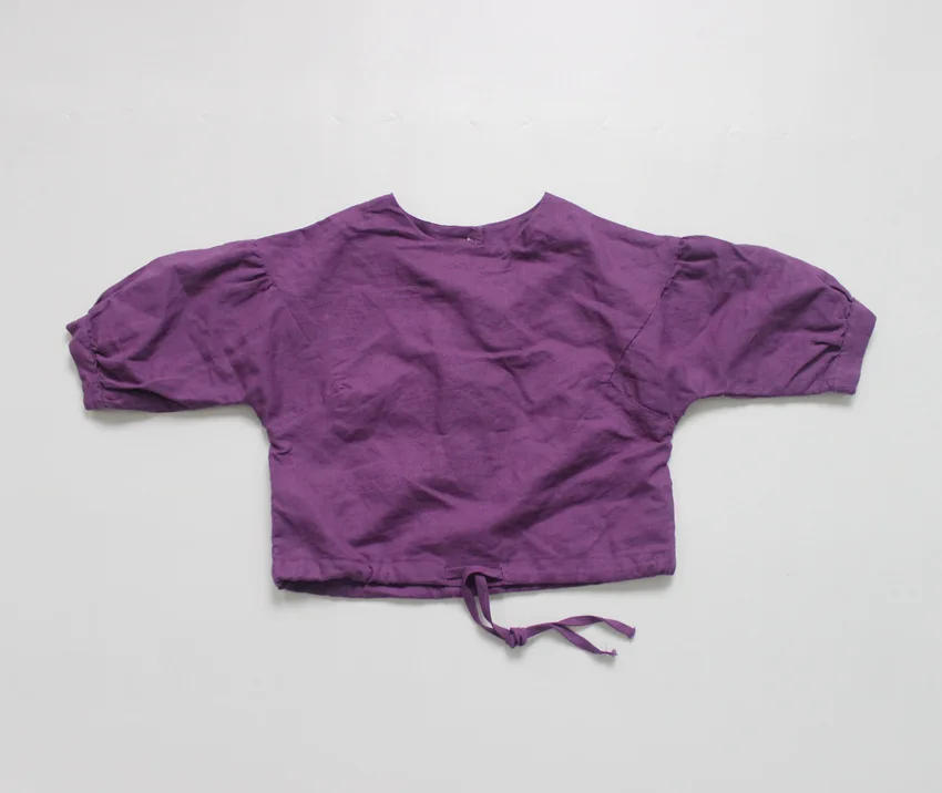 Детские осенние льняные рубашки для девочек однотонные топы с рукавами