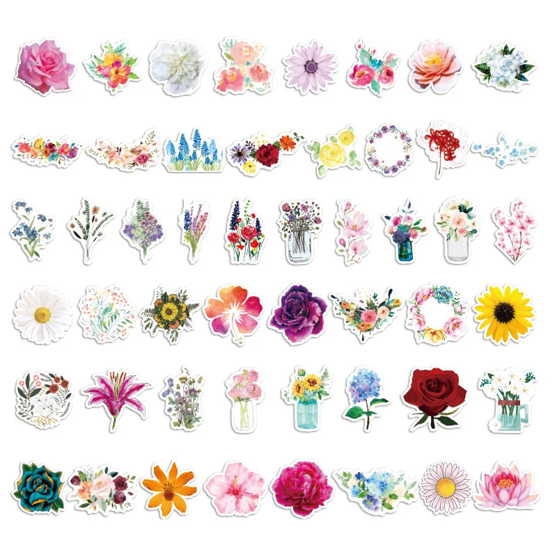 

50PCS Various Plant Fresh flowers Roses Stickers for DIY Stationery Laptop Decal Scrapbook Skateboard PS4 Guitar Helmet Sticker