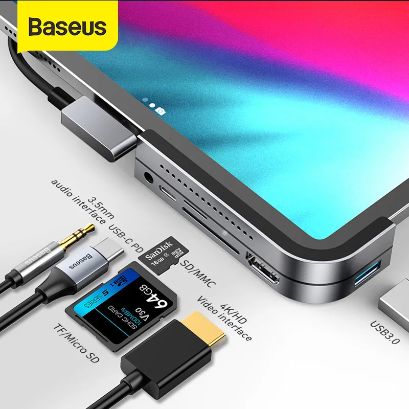 Baseus USB C HUB Type to Multi 3 0 адаптер для MacBook Huawei Mate 40 смартфона HUB|USB-хабы| |