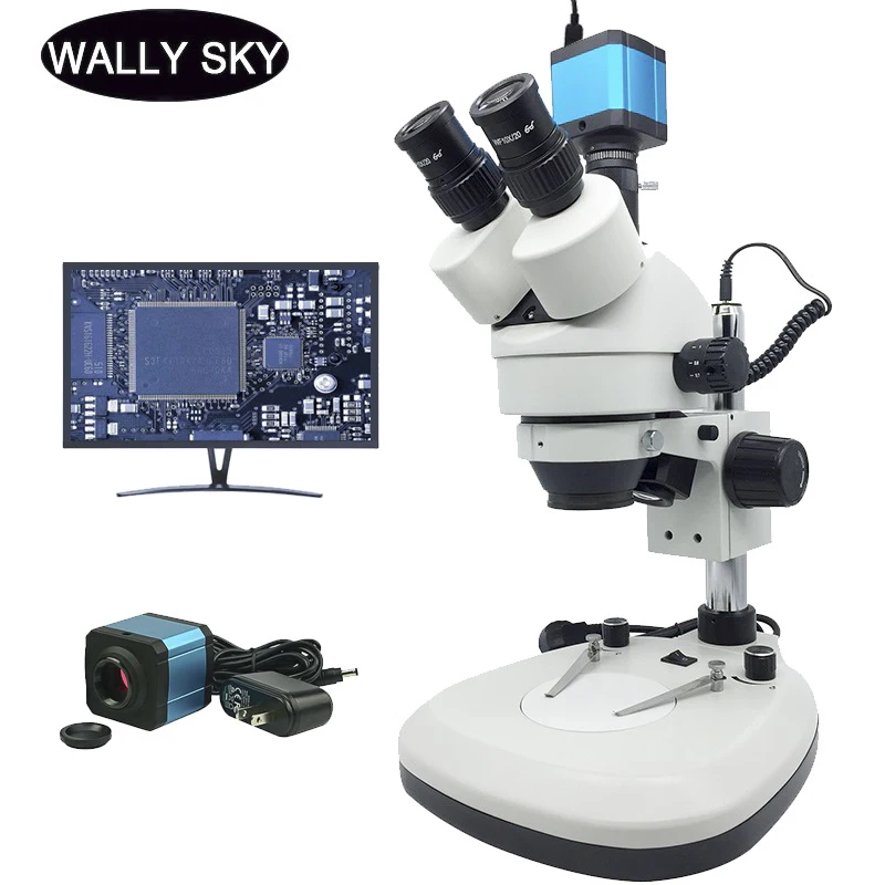 7X-45X Zoom Trinocular Stereo Microscope Illuminated Digital Microscope with USB Digital Camera Eyepiece for Phone PCB Repair datyson biological microscope zoom 1600 times animal plant blood analysis instrument with 2 mp camera digital electronic eyepiec