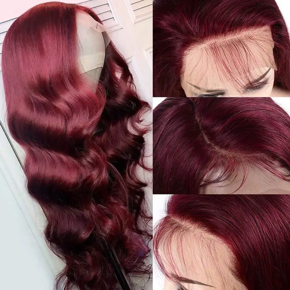 

Glueless Burgundy 26 Inch Long Deep Wave Synthetic Lace Front Wigs for Women Babyhair Hairline Body Wave Wine Daily Cosplay Wig