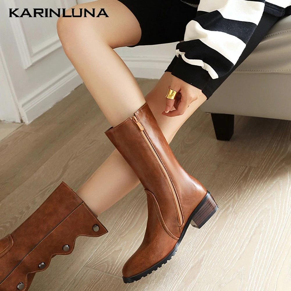 

women's New Arrivals Dropship Top Quality Plus Size 43 Winter Shoes Vintage mid-calf Riding Boots