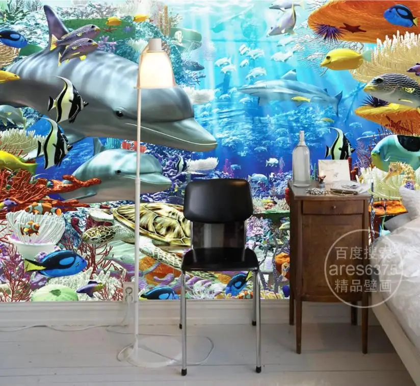 

Custom Wallpapers for Living room Bedroom Bathroom Mural Wallpaper for Walls 3 d Underwater world dolphins Mural Wallpaper 3d