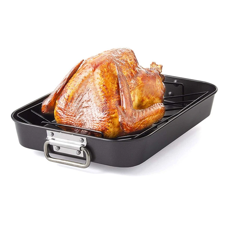 

Kitchen Nonstick Rectangular Deep Dish Roasting Pan Barbecue Bakeware Roaster with Rack BBQ for Oven Baking