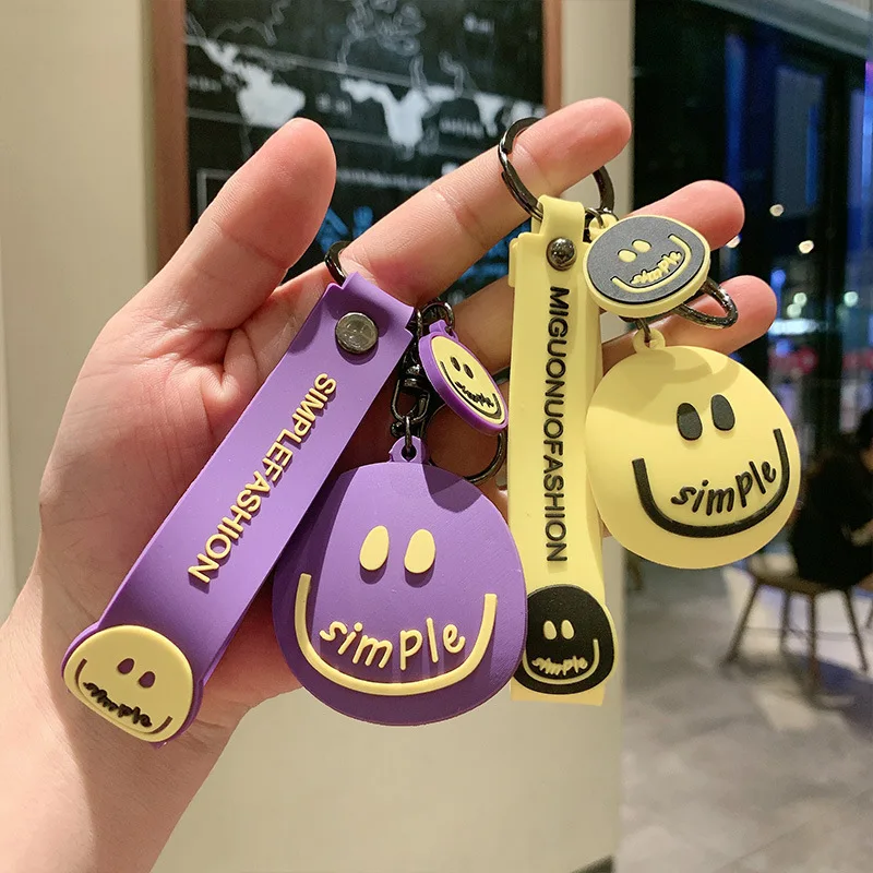 

Cartoon Smiley Silicone Anime Keychain PVC Creative Car Bag Ornaments Fashion Couple Cute Trendy Key Ring Gift Accessories