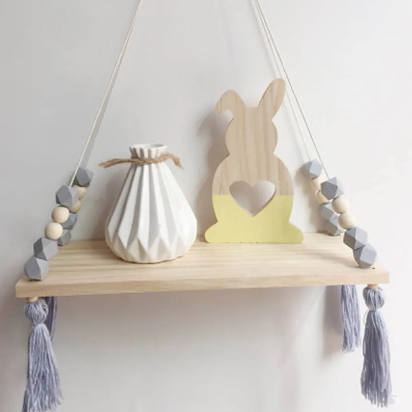 

Nordic Kids Decor Tassels Storage Shelf Rack Wall Hanging Wood Toys Model Baby Kid Room Furnish Artic Home Decoration