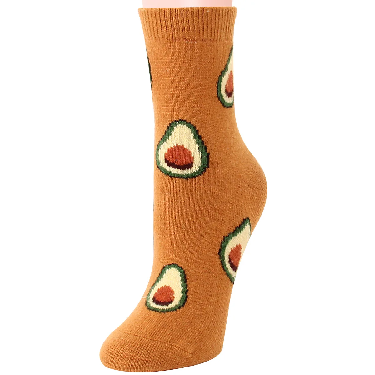 12 Pairs Thermal Wool Socks Avocado Pattern Middle Tube Funny Women Socks Novelty Cozy Thick Warm Soft Crew Casual Socks