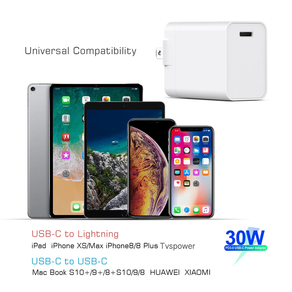 Адаптер питания USB C PD/QC3.0 65 Вт/60 Вт/45 Вт/30 Вт/18 Вт TYPE-C настенное зарядное устройство