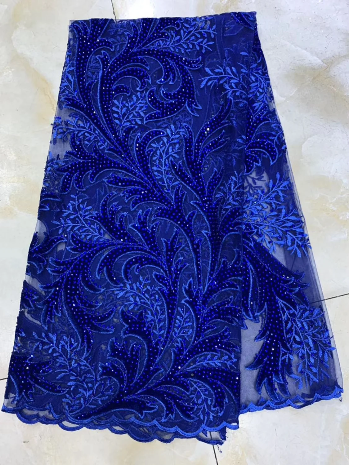 

High Quality Luxury Handmade lace embroisery African Velvet Lace Fabric Nigerian Lace Fabrics with Many stones for Dress