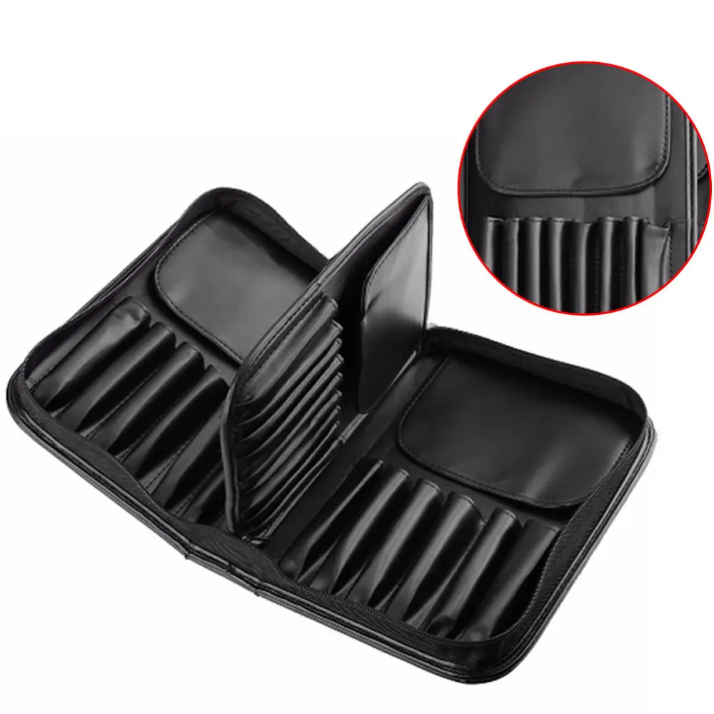 

1Pc PU Leather Cosmetic Brush Bag Large Capacity Makeup Brush Storage Bag Zipper Storage Container