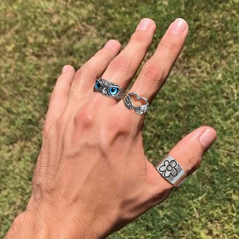 Милые мужские и женские кольца в стиле панк с голубыми глазами сова винтажное