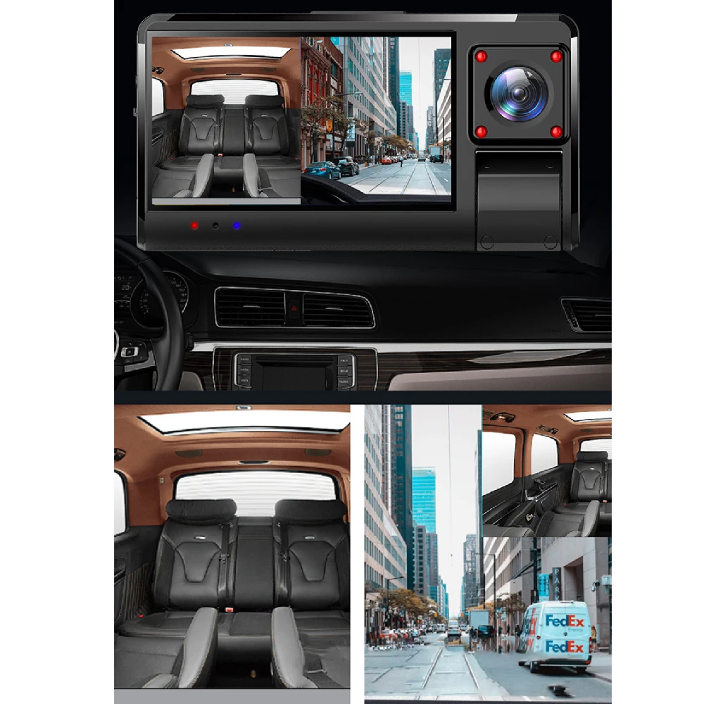 Автомобильная панорамная камера K13A 3-дюймовый HD скрытый видеорегистратор с тремя