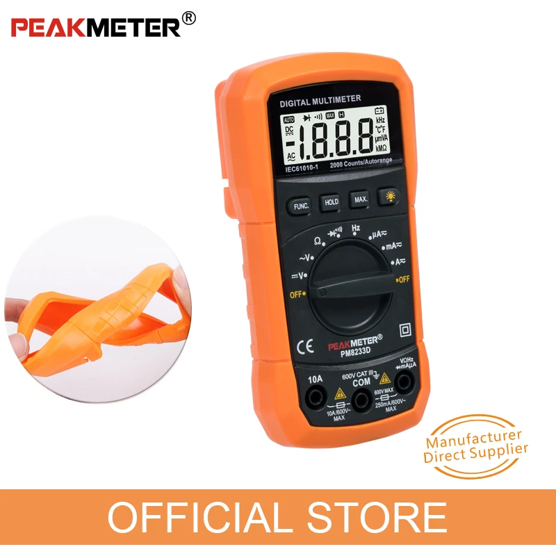 Официальный цифровой мультиметр Peakmeter PM8233 серии (D&E) с ЖК-дисплеем, авторежимом и максимальным количеством показаний 2000, наилучшее сочетание цены и компактности.