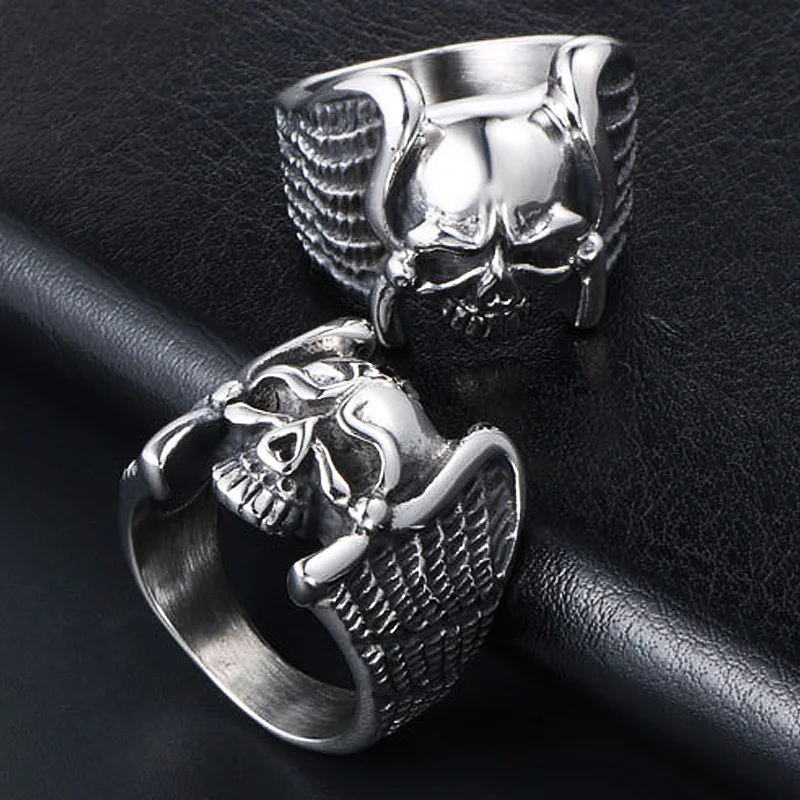 Винтаж для девочек подростков с крыльями ангела кольцо черепом Для мужчин панк