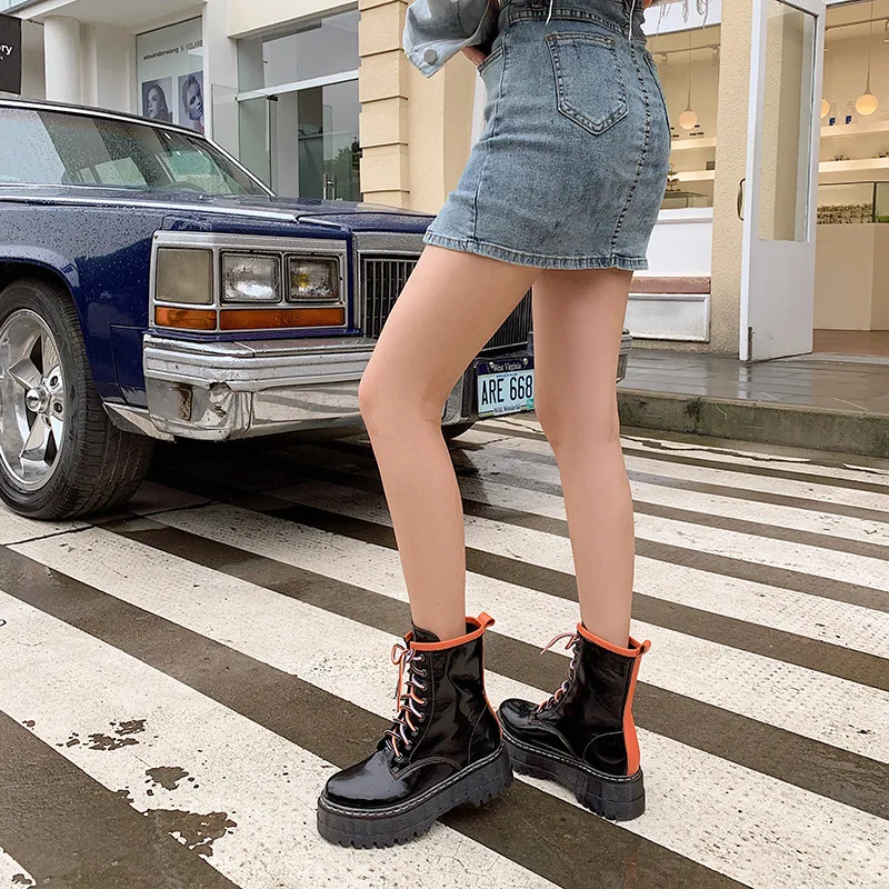 Ботильоны NORBERG из натуральной кожи лакированная воловья кожа на шнуровке средней