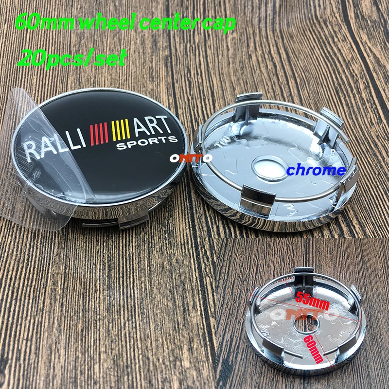 

Good Quality Chrome 60MM 2.36" 20PC Ralli Art logo Emblem Car Accessorie Wheel Center Cap Hub Rim Hubcap Covers for mitsubishi