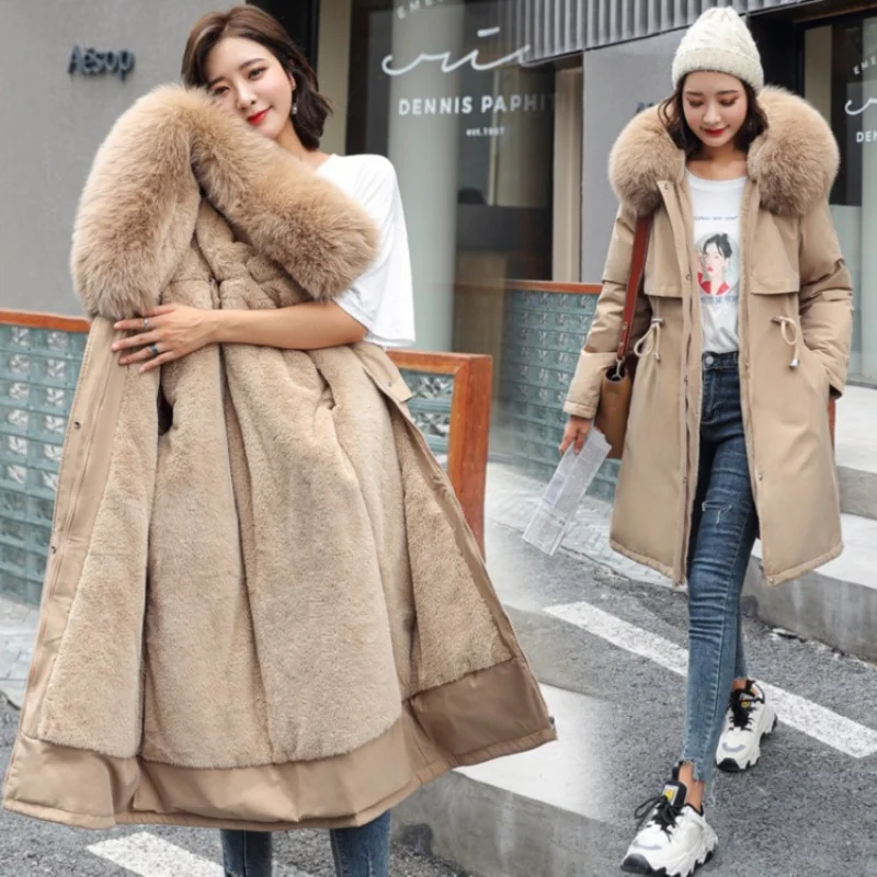 

2021 New Winter Women Fur Collar Parkas Jackets Fashion Hooded Thicken Warm Padded Coat Female Lady Winter Outwear Jacket parkas