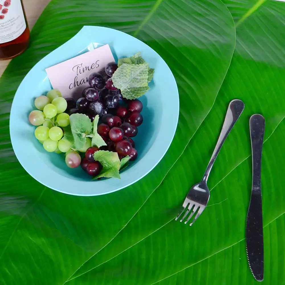 Kitchen Table Mats Hawaii Green Banana Leaf Shape Coffee Placemat Tabletop Party Decoration for Dining | Дом и сад