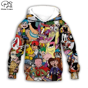 90s Cartoon Gang Character collage 3d Hoodies Children zipper  Long Sleeve Pullover Cartoon Sweatshirt /family-8