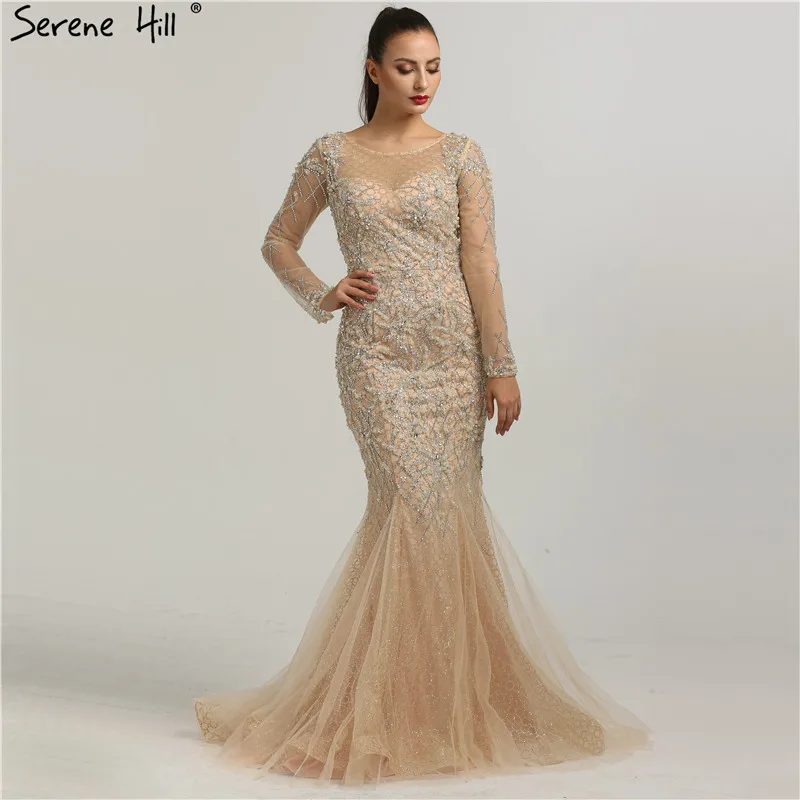Роскошные персиковые блестящие вечерние платья Русалка жемчуг бисер