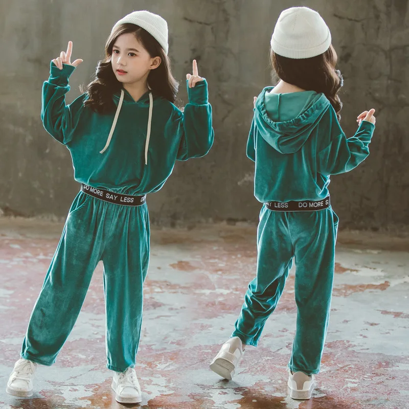 Модная одежда для девочек Осенний свитер с капюшоном и штаны Комплект из 2