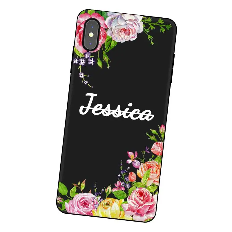 Peony flower Personalized Custom DIY Name Black Soft TPU Silicone Phone Case Cover For iPhone 11 Pro X XR XS MAX 5 6 6S 7 8 Plus |