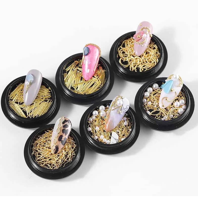 3D украшения для ногтей золотые линии смешанные красочные стразы кристаллы камни