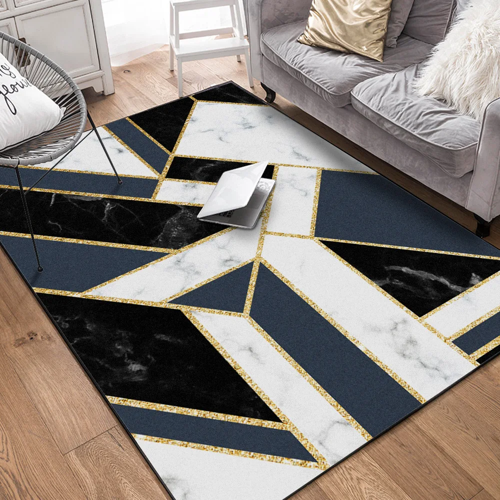 

Stylish metallic blue geometry pattern carpet Black white marble floor mat bedroom plush rug Living room door mat custom made