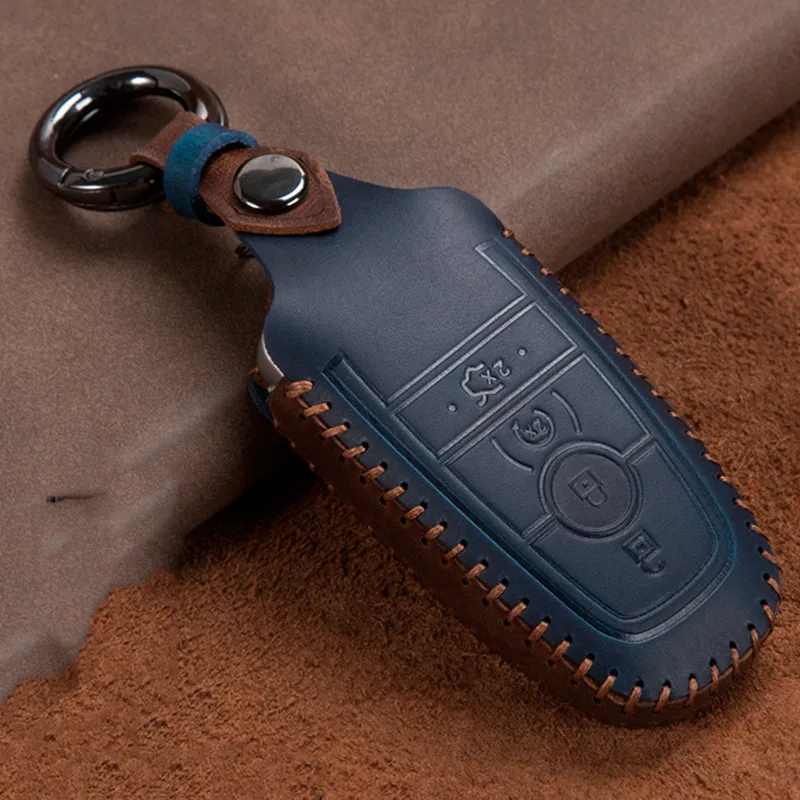 

2019 Anti-fall Leather Car Key Cover Case For Ford Fusion Mondeo Mustang Edge Expedition EXplorer 2018 Auto Shel Keychain
