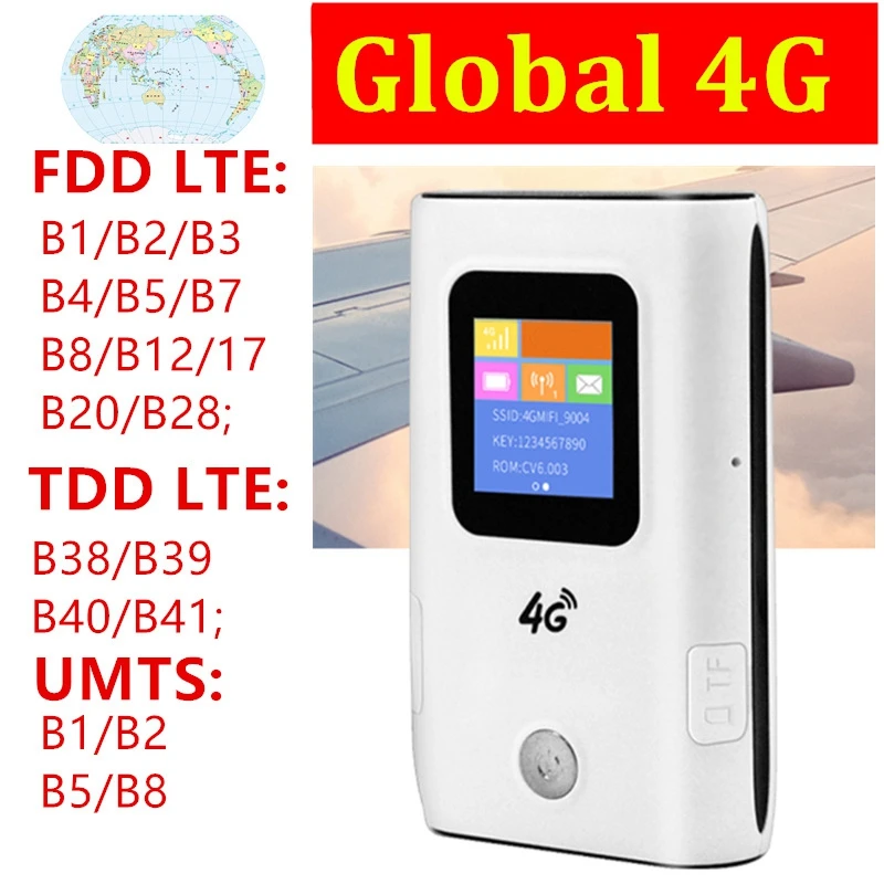 

4G WiFi Router Mifi 4G LTE Pocket Mobile Wifi Hotspot 5200MAh Power Bank FDD/TDD Global Sim Card