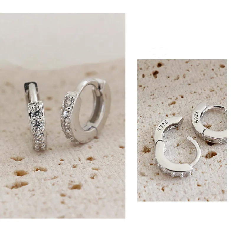 

Supply S925 Sterling Silver Simple Personality Mini Micro-set Zircon Earrings Earrings Female Silver Jewelry