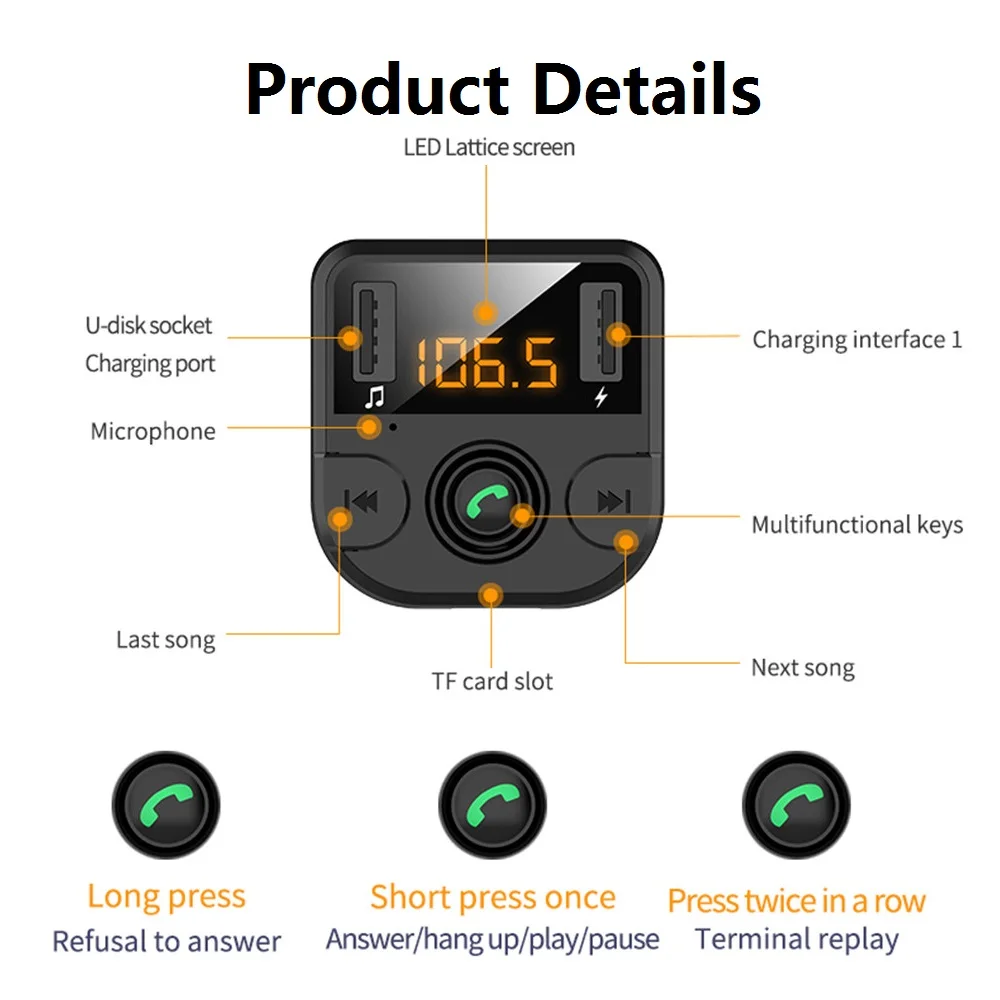 Автомобильный fm-передатчик Bluetooth 5 0 автомобиля Mp3 плеер Fm модулятор адаптер для