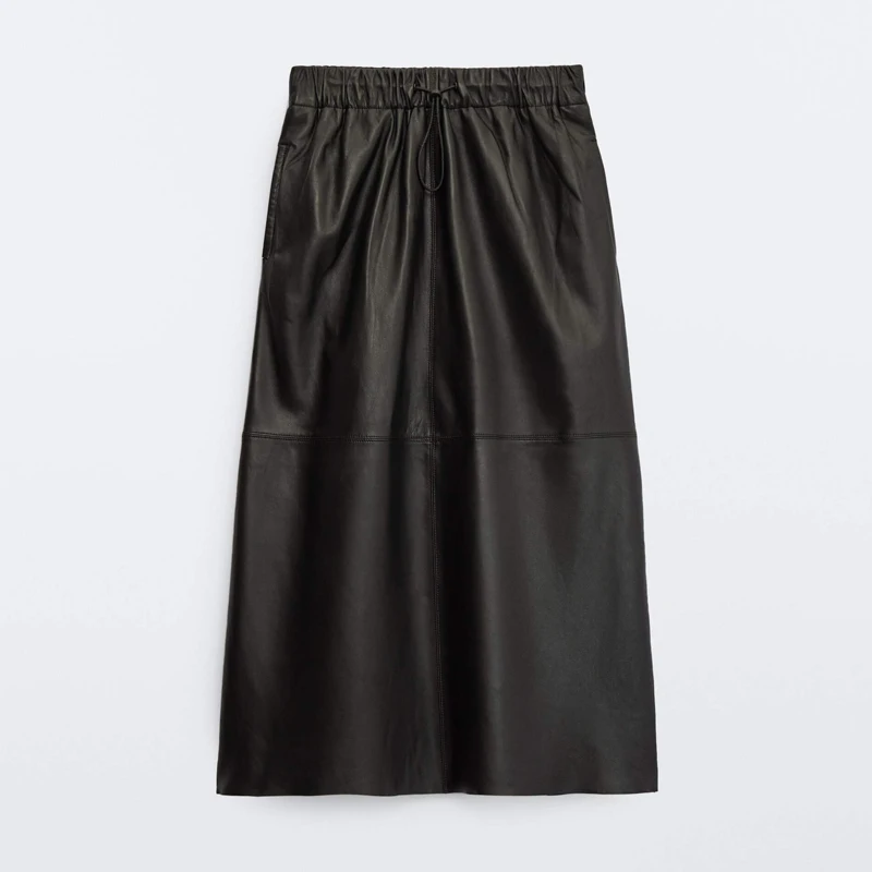 Женская длинная юбка из ПУ кожи с высокой талией до середины икры | одежда