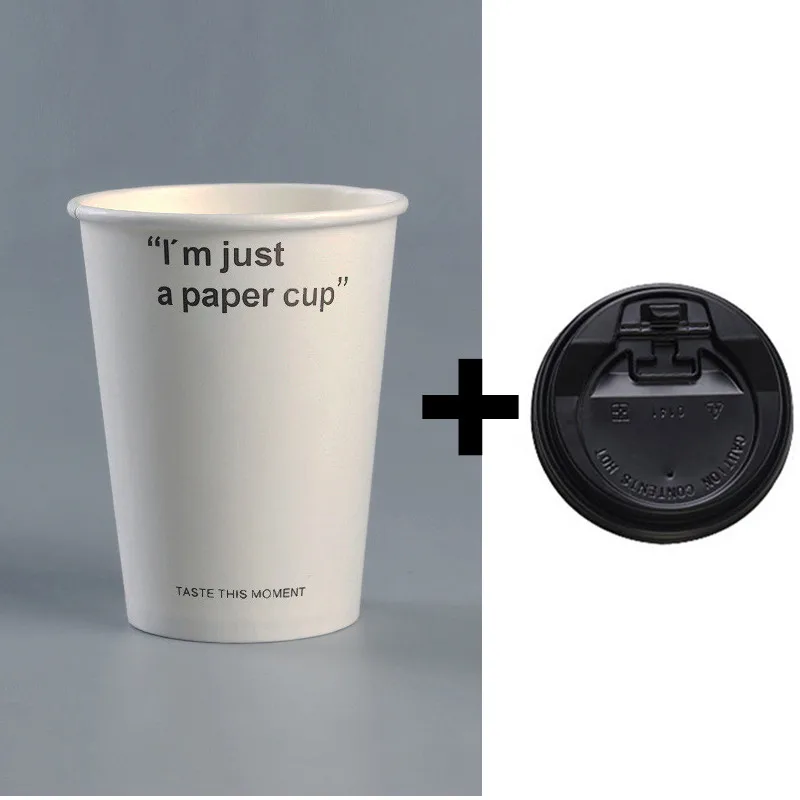 Cup and White Lid2 50 шт., высокое качество, креативные одноразовые чашки для кофе, молока, чая, шоколада, холодных горячих напитков, бумажные стаканчики с крышкой и крафт-бумажным рукавом - Цвет: Cup and White Lid2