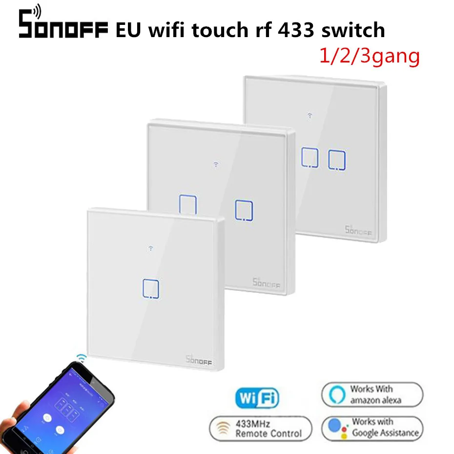 Интеллектуальный выключатель света SONOFF T2 США ЕС Wi-Fi Смарт настенный сенсорный выключатель с границы 1/2/3 Gang Дистанционное Управление Wifi светильник переключатели для умного дома автоматизации