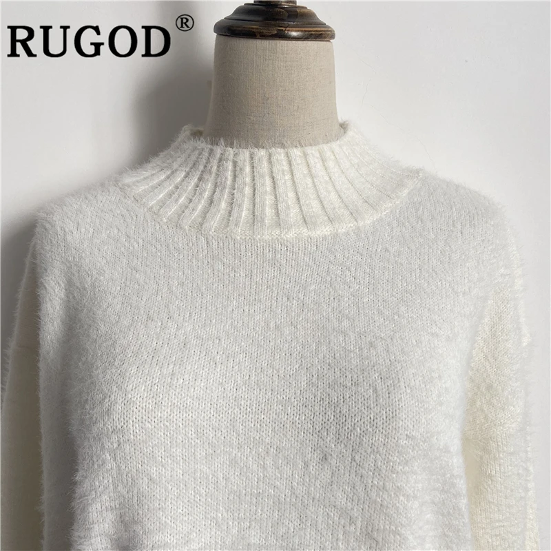 RUGOD, винтажные модные тонкие женские свитера, одноцветные, водолазка, повседневные женские пуловеры, вязанная зимняя одежда, pull femme hiver