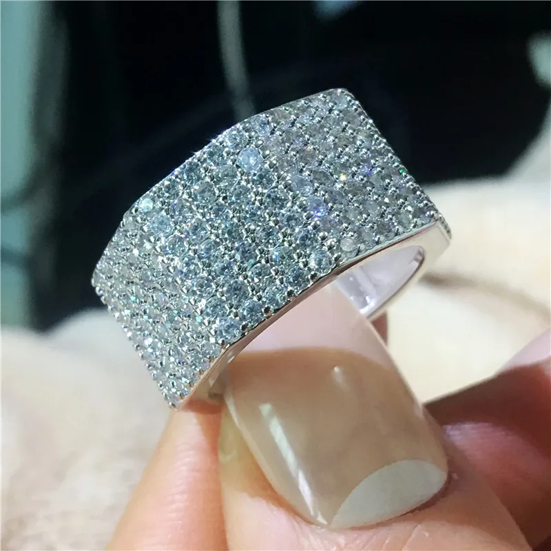 Handmade Hiphop Iced Out ring Silver color Pave AAAAA Cz Chain Party wedding band rings for women Men 12mm Jewelry Gift | Украшения и