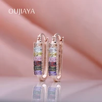 oujiaya sunlight big drop earrings 585 rose gold square natural zircon dangle earrings wedding fashion sale jewelry a21