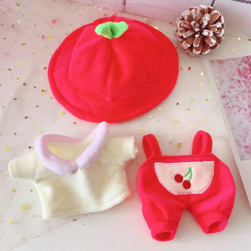 

20cm star doll exo doll clothes small yellow hat big red belt pants love beans baby clothes doll accessories