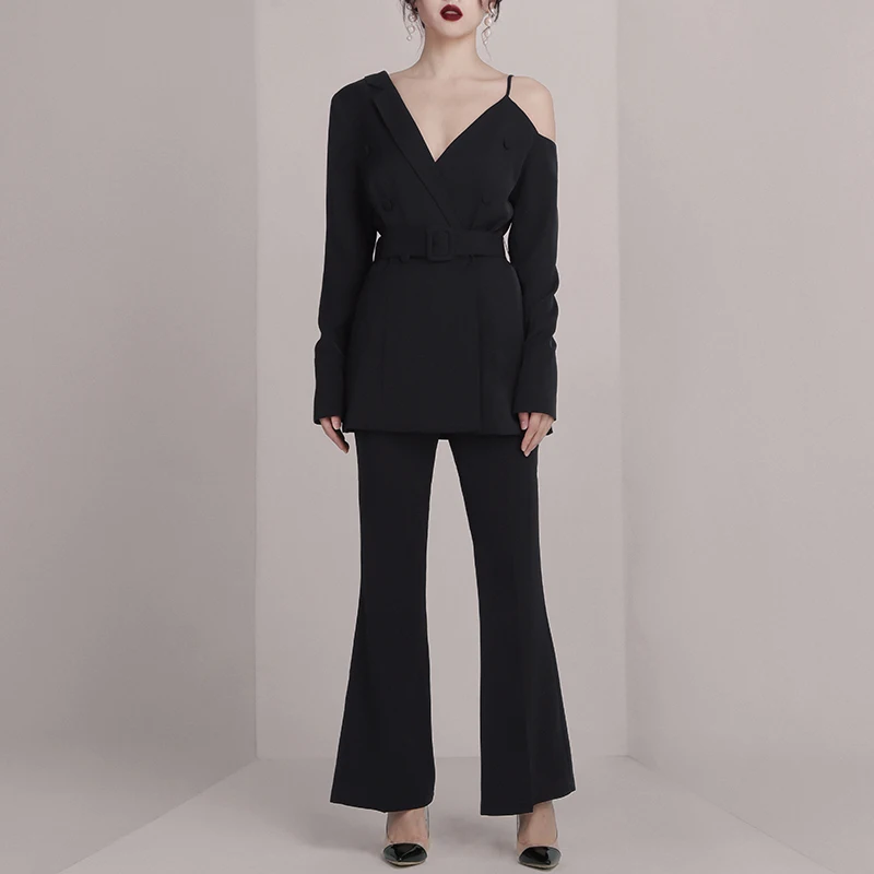 Женский офисный костюм-двойка Max Spri пикантный блейзер с открытыми плечами и