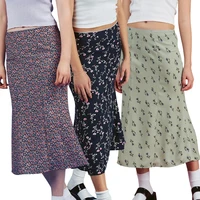 korean style wonen floral print midi skirt boho vintage high waist a line skirt e girl sweet streetwear y2k summer bodycon