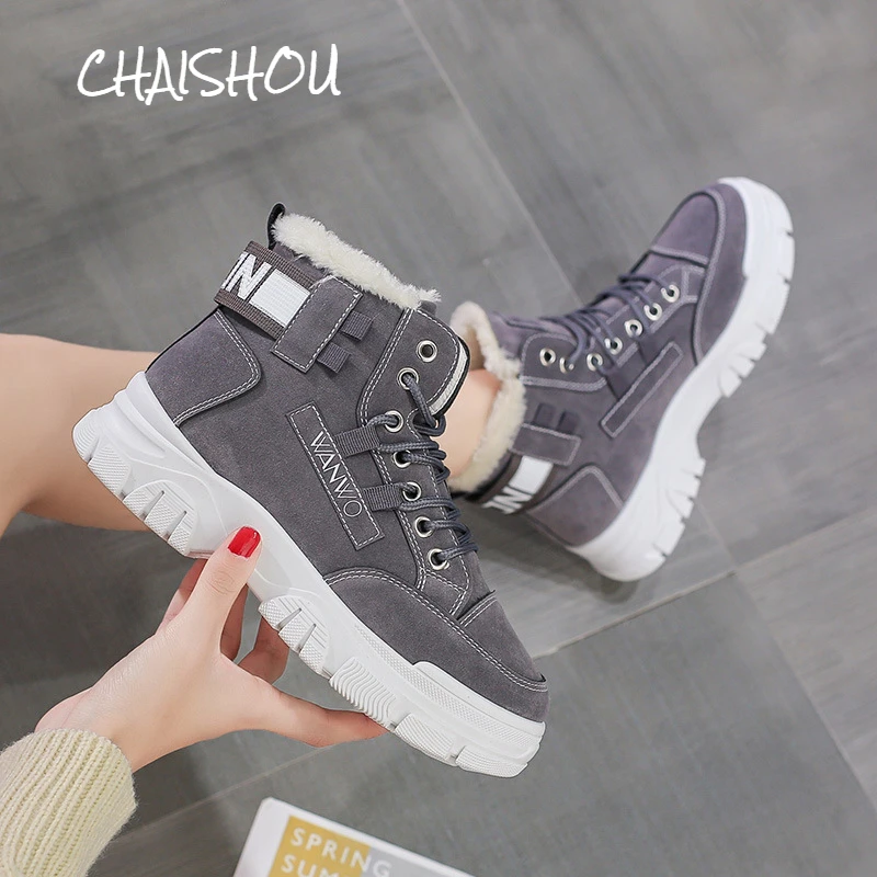 

Women Snow Boots Sneakers Platform Shoes Suede Plush Fur Warm Winter Lace Up Casual Fashion Boots Ankle Women Botas De Mujer