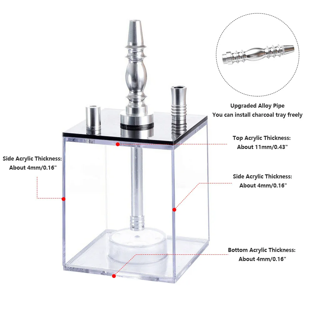 Goedkoop Waterpijp Set Premium 2 Slang Kubus Waterpijp Complete Set Met Unieke Vorm En Afstandsbediening Kleurrijke Led-verlichting Chicha Accessoires