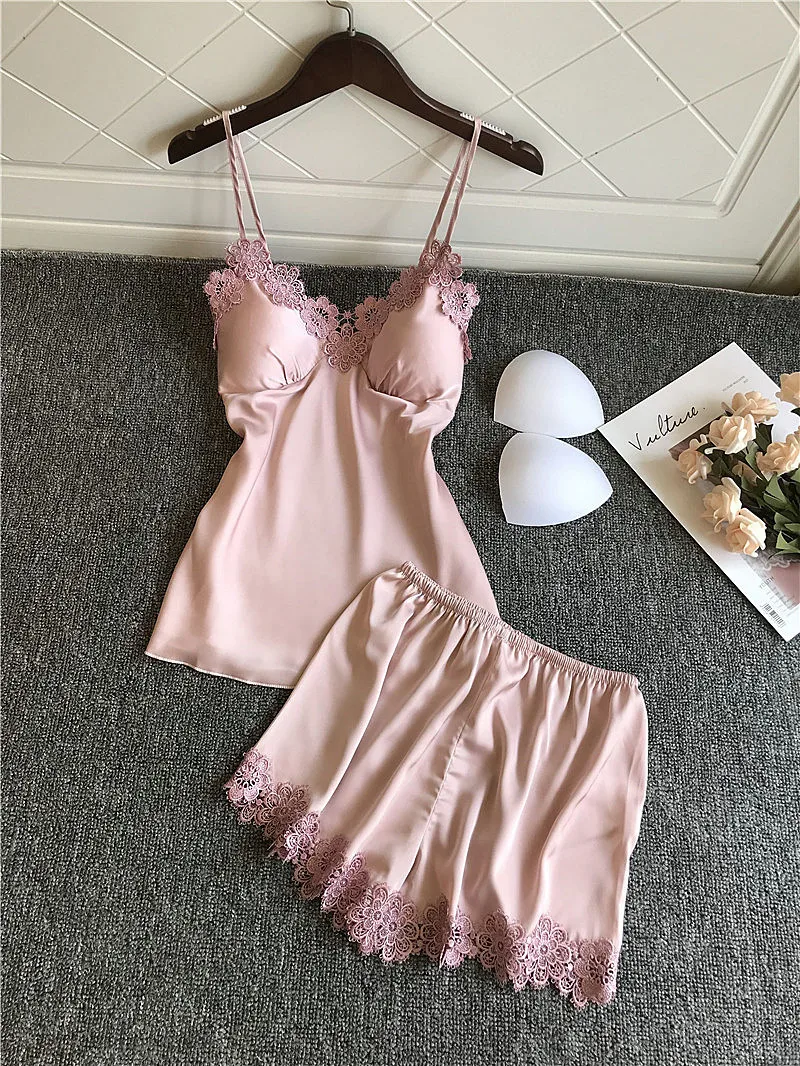 Комплект пижамный Женский шелк цвет в ассортименте M L XL XXL 2 шт/комплект|Комплекты