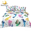 BlessLiving Mermaid Bedding Set Cartoon Duvet Cover for Kids Girl Bedspread Dark Green Marine Style Home Textiles 3pcs Queen 1